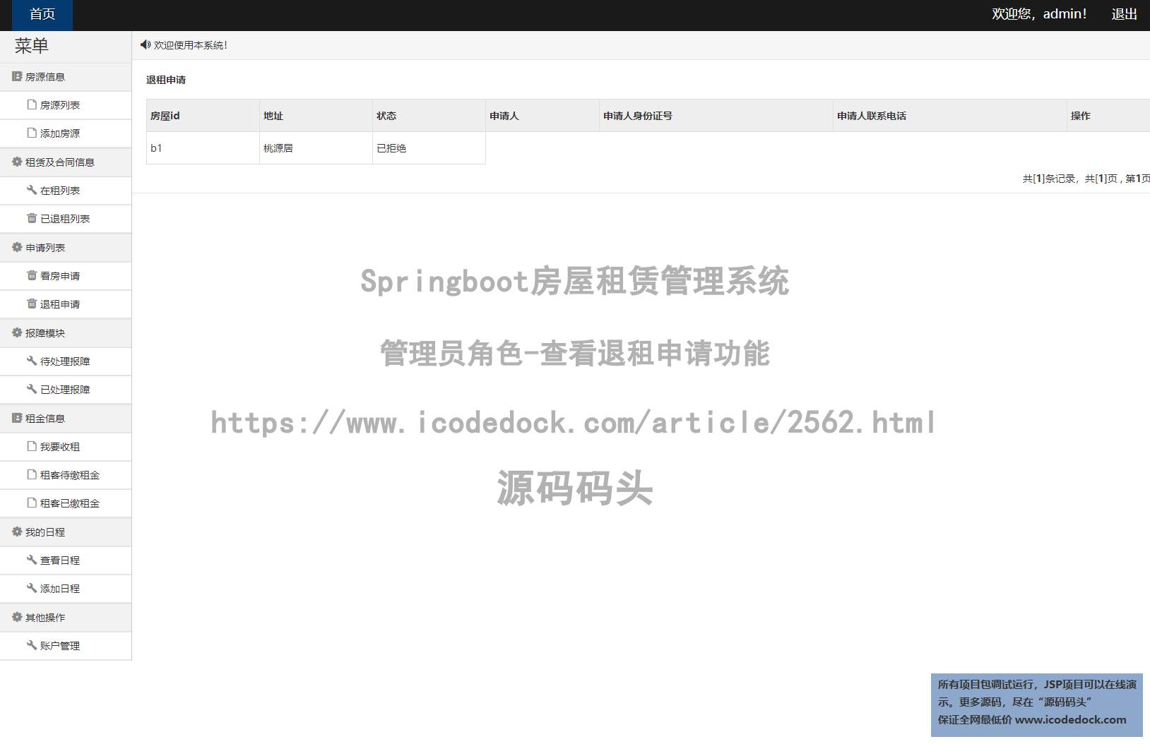 管理员角色-查看退租申请